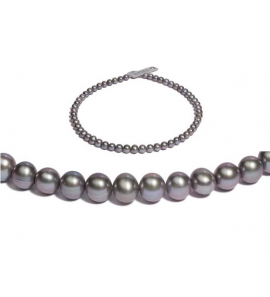 Di-Pelrle Zoetwater parel collier grijs 8-8.5 mm met zilver magneet-sluiting 48 cm - 3160877