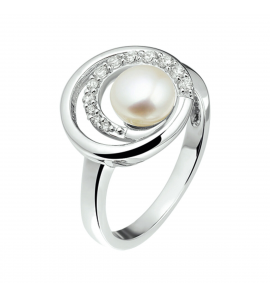 Zilveren damesring RH met zoetwaterparel en zirconia maat 16,5 - 3160914