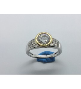 Goud & zilver damesring met zirconia mt. 17¾ - 3161107