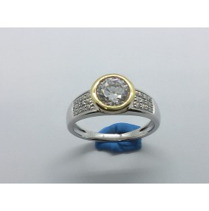 Goud & zilver damesring met zirconia mt. 17¾ - 3161107