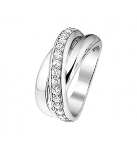 Zilveren ring breed 3 banen met zirconia&#39;s mt. 17¾ - 3161165
