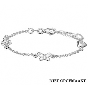 Zilveren jasseron armband RH met 3 bedels ertussen vlinder/bloem/hartje 13+2 cm - 3161214