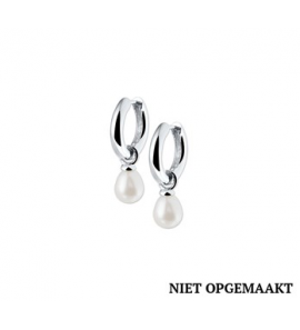 Zilveren klapcreolen RH met zoetwaterparel 15 mm - 3161217