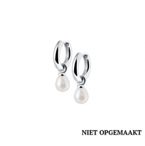 Zilveren klapcreolen RH met zoetwaterparel 15 mm - 3161217