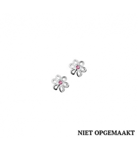 Zilveren oorknop RH bloem met roze zirconia - 3161218