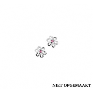 Zilveren oorknop RH bloem met roze zirconia - 3161218