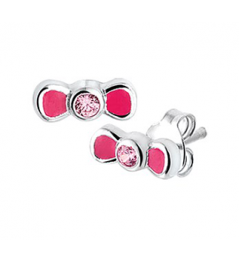 Zilveren oorknop strikje met rose emaille/zirconia - 3161226