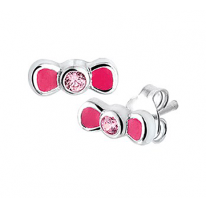 Zilveren oorknop strikje met rose emaille/zirconia - 3161226