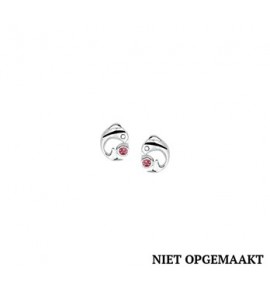 Zilveren oorknop kind RH dolfijn met roze zirconia - 3161256
