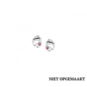 Zilveren oorknop kind RH dolfijn met roze zirconia - 3161256