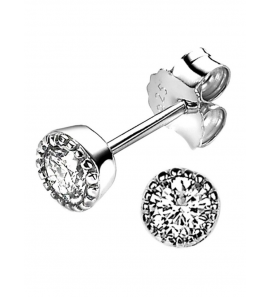 ZINZI zilveren oorknop rond met parelrand en zirconia - 3161287