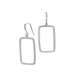 Zilveren oorhanger RH rechthoek met zirconia - 3161360