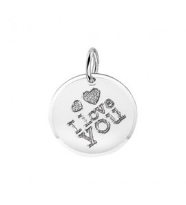 Zilveren hanger RH rond met hartjes en tekst "I Love You" - 3161398