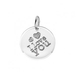 Zilveren hanger RH rond met hartjes en tekst "I Love You" - 3161398