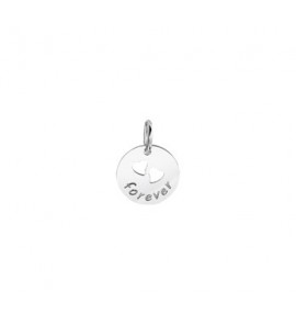 Zilveren hanger RH rond met uitgestanste hartjes en tekst "forever" - 3161397