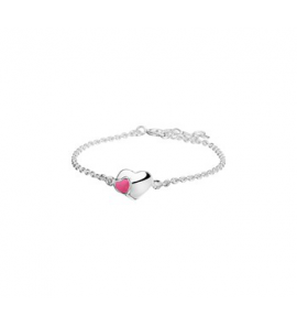 Zilveren kinder armband hart met klein roze hartje emaille 13-15 cm - 3161443