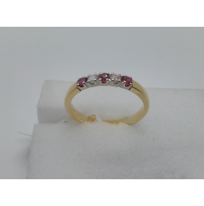 ID geelgouden alliance ring bicolor 2 x 0,05 brilj / 3 x 0,05 robijn - 3161584