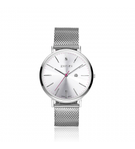 ZINZI Retro horloge silver / wijzerplaat zilver / st mesh band - 3162155