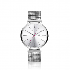 ZINZI Retro horloge silver / wijzerplaat zilver / st mesh band - 3162155