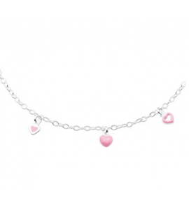 Zilveren kinder coller met roze hartjes emaille 38 cm - 3162064