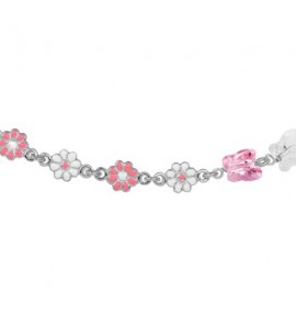 Zilveren kinder coller met bloemetjes en vlinders roze/wit 35-38 cm - 3162065