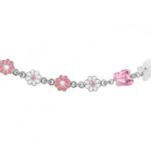 Zilveren kinder coller met bloemetjes en vlinders roze/wit 35-38 cm - 3162065