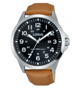 Lorus heren staal / leer camel 100m - 3162171