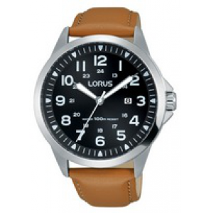 Lorus heren staal / leer camel 100m - 3162171