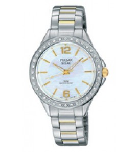 Pulsar dames solar bicolor bracelet white mop dial swarowski 50m - 3162201