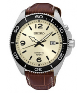 Seiko heren kinetic staal / leer bruin 100m - 3162242