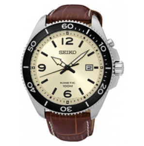 Seiko heren kinetic staal / leer bruin 100m - 3162242