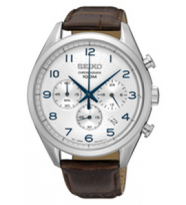 Seiko heren chronograaf staal leer/bruin 100m - 3162394
