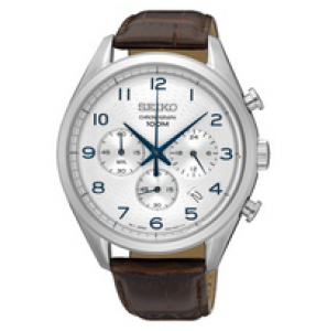 Seiko heren chronograaf staal leer/bruin 100m - 3162394