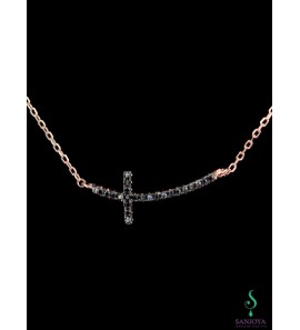 Sanjoya New York collier rosé met een zwart kruisje van zirconia's - 3162813