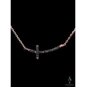 Sanjoya New York collier rosé met een zwart kruisje van zirconia's - 3162813