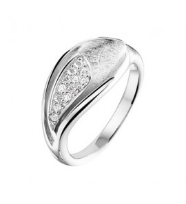 Zilveren ring glans/gescratct en zirconia, maat 17,75 - 3162955