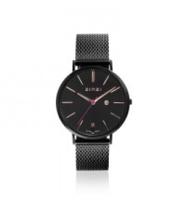 ZINZI Retro horloge zwart / wijzerplaat zwart / zwart meshband - 3163082