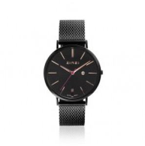 ZINZI Retro horloge zwart / wijzerplaat zwart / zwart meshband - 3163082