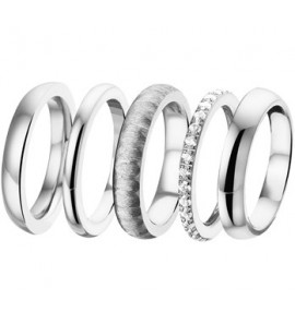 Stalen ring bestaande uit 5 losse ringen (glans/mat/zirconia/gescratcht) maat 19 - 3163035