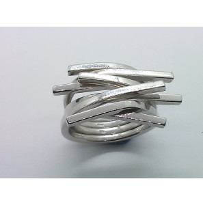 Zilveren ring fantasie 4 bands vierkante draad mt 18½ - 3163168