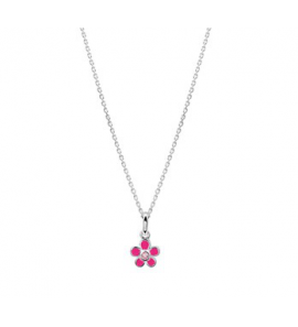 Zilveren collier kind met roze bloemetje emaille/zirconia 36-40 cm. - 3170692