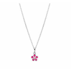 Zilveren collier kind met roze bloemetje emaille/zirconia 36-40 cm. - 3170692
