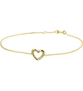 Geelgouden armband met open hartje en briljant 0,01 crt 16,5-18,5 cm - 3170752