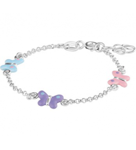 Zilveren kinder armband met 3 gekleurde vlinders 15 cm - 3170682