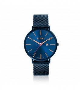 ZINZI Retro horloge blauwe wijzerplaat rosÚ / blauw st. mesh band - 3170829
