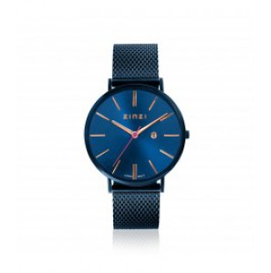 ZINZI Retro horloge blauwe wijzerplaat rosÚ / blauw st. mesh band - 3170829