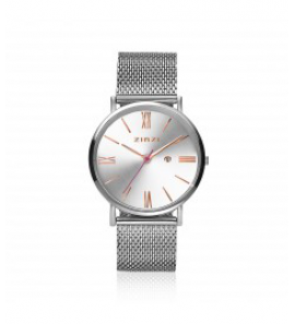 ZINZI Retro Roman horloge silver / wijzerplaat rosÚ-silver / st mesh band - 3170910
