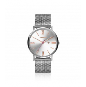 ZINZI Retro Roman horloge silver / wijzerplaat rosÚ-silver / st mesh band - 3170910