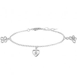 Zilveren jasseron armband RH met 3 open bedels bloem vlinder hartje 13-15 cm - 3170966