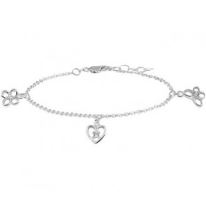 Zilveren jasseron armband RH met 3 open bedels bloem vlinder hartje 13-15 cm - 3170966